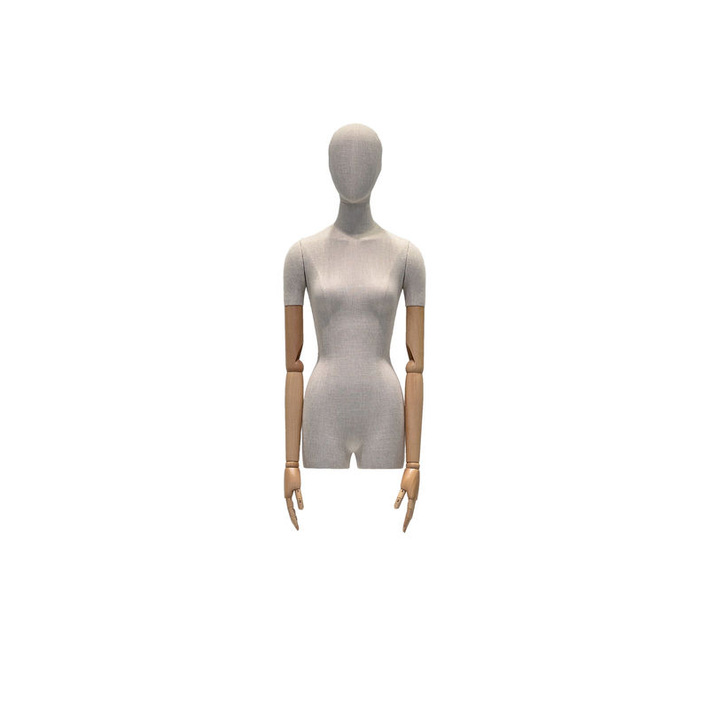 Maniquí femenino de medio cuerpo de tela de yute de bambú para exhibir trajes y uniformes